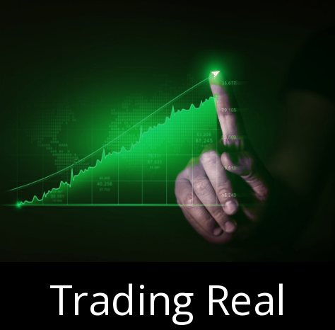Gráfico de cotización en verde señalado por una mano, curso Trading Real Pro